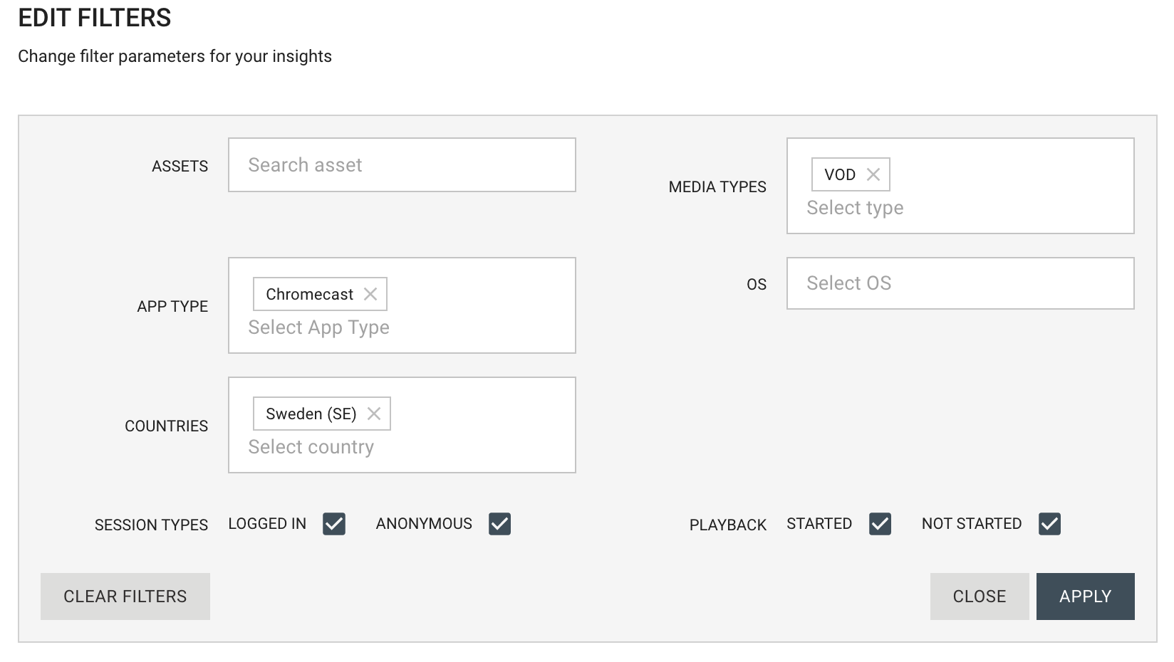 Open Filter Selector