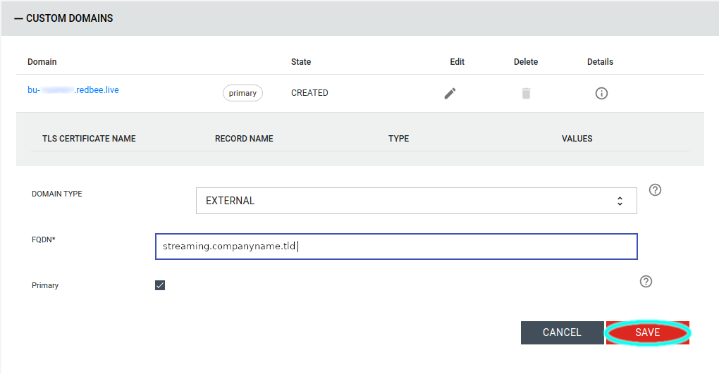 Custom domain form