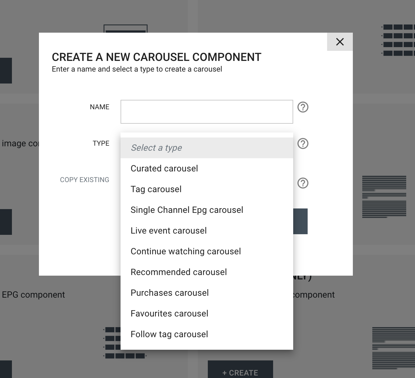 Customer Portal Carousel Component Select Type